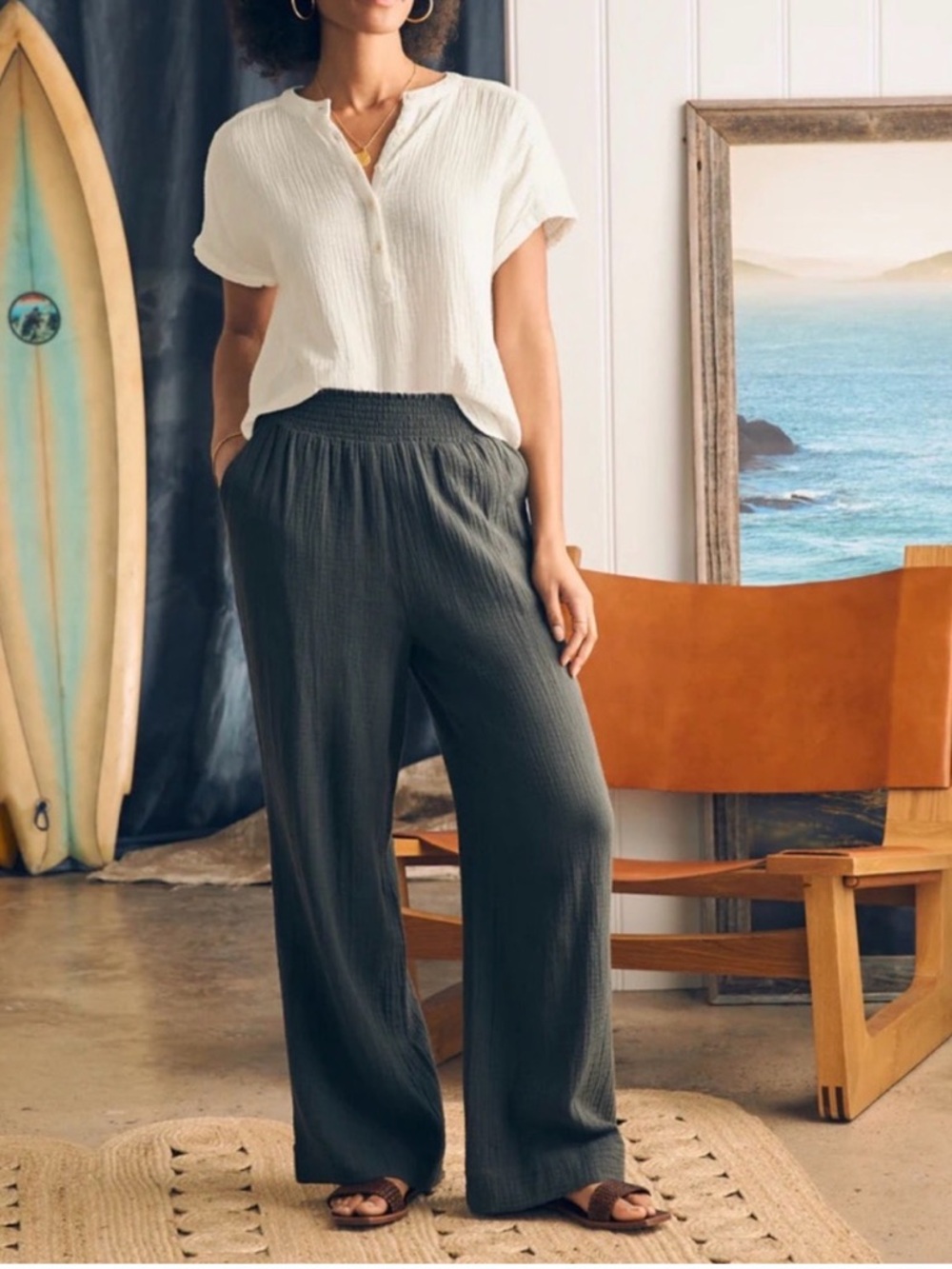 Faherty Dream Cotton Gauze Wide Legged Pants